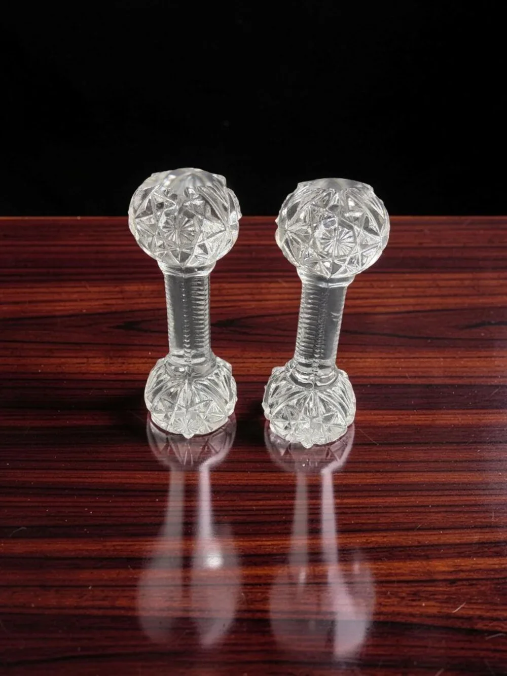 vintage pair of gorham cut lead chrystal barbell knife rest